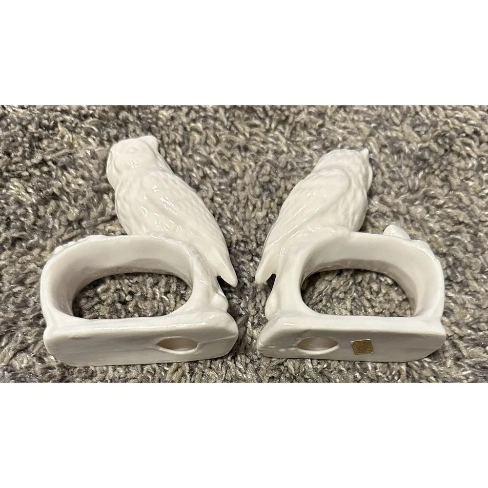 2 Ardalt Set Owl Shaped Napkin Rings Holders Lot Ceramic Pair Vintage Old China